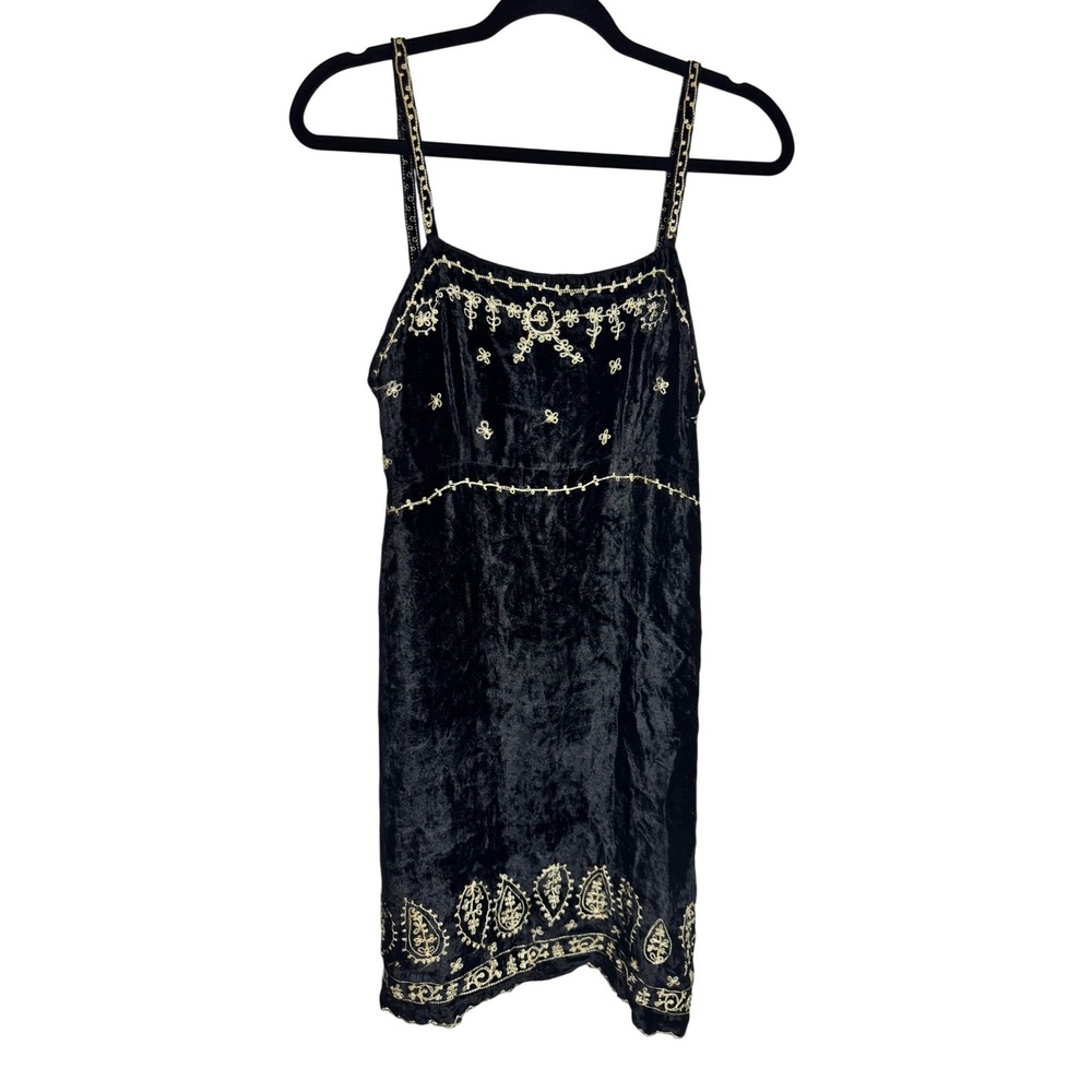 Vintage Ashim Medium Black Velour Mini Dress Embroidered Y2K Whimsigoth Grunge‎